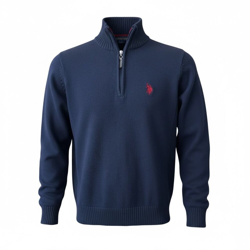 Vintage US Polo Assn Men Sweater Small Blue Pull Over 3/4 Zip Logo Cotton Blend